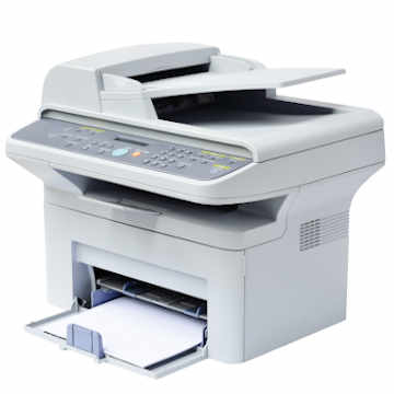 Office printer and scanner combo loaded with paper