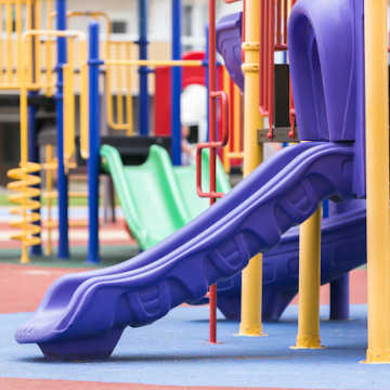 Colorful playground equipment featuring a slide