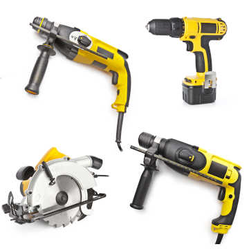 Power tools including an impact drill and a hand saw